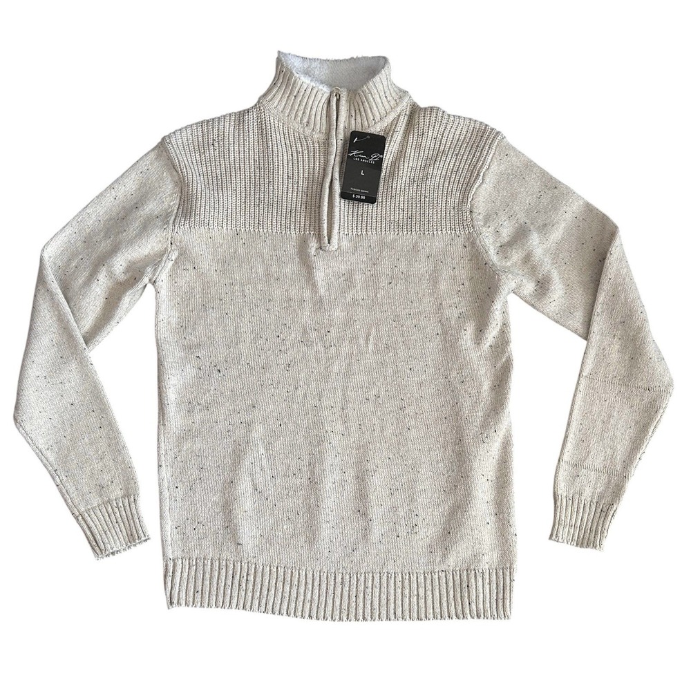 Kian‎ D Los Angeles 1/4 Zip Pullover Sweater Fleece Mock Neck Large Beige New